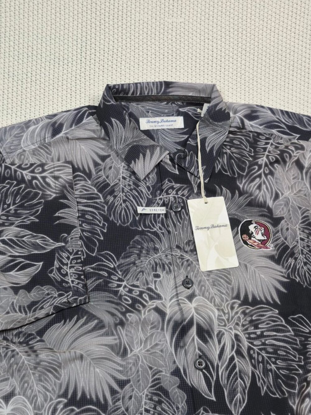 Tommy Bahama Coast Florida State Seminoles Hawaiian Shirt Stretch Black Sz. M